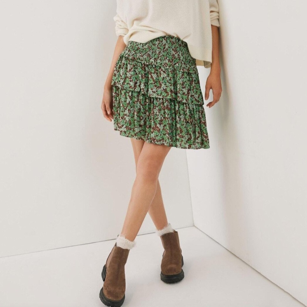 NWT Anthropologie Myla Green Floral Mini Skirt Size XS